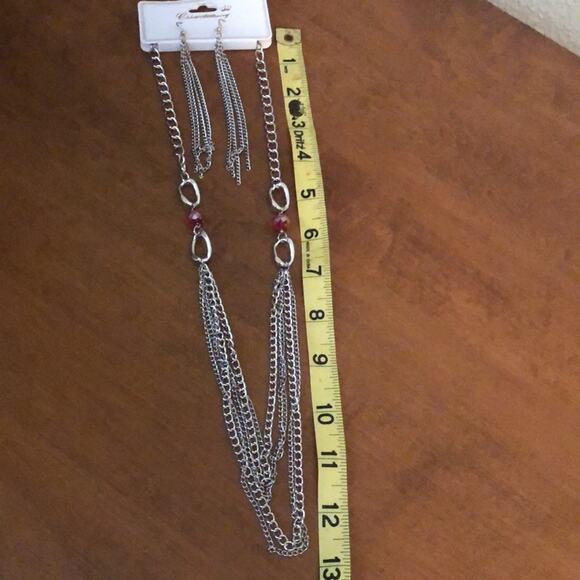 Silver tone chain necklace and earrings set New on Card - Picture 4 of 5